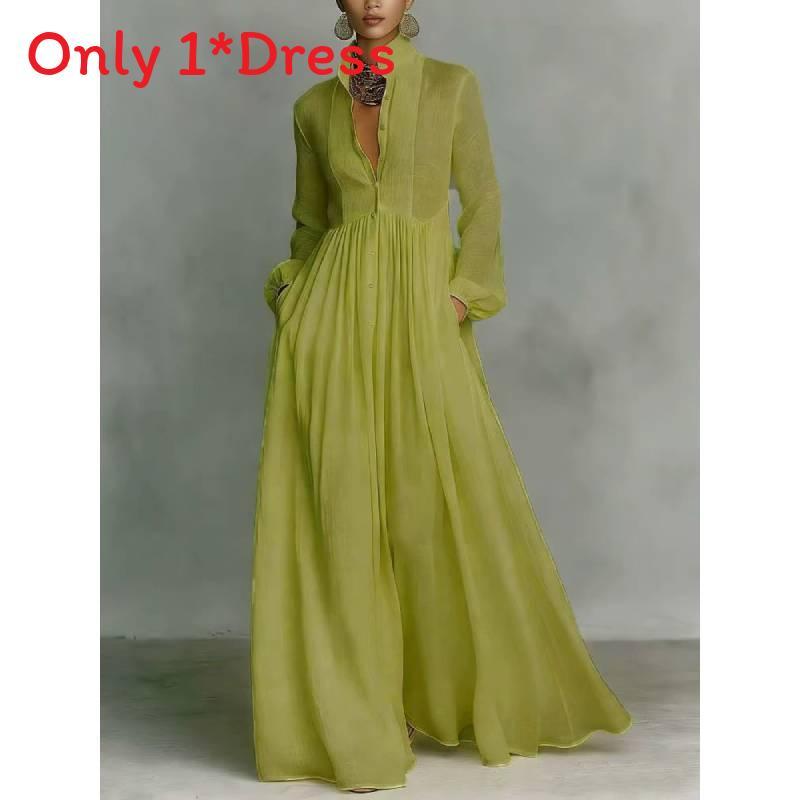 Polyester Long Sleeve Dress With Pleated Aline Silhouette For Elegant Winter Fashion
