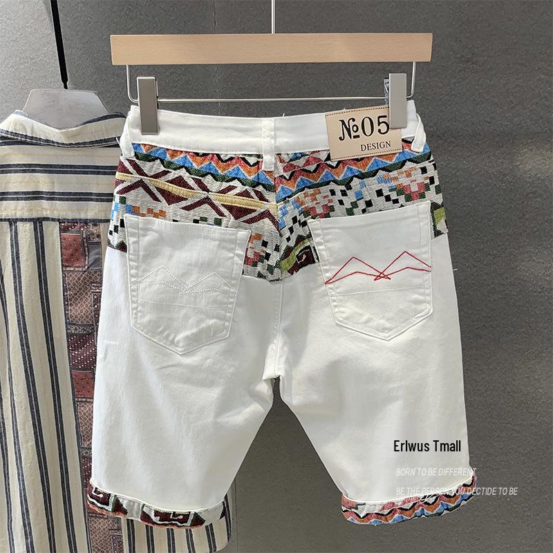 

Мужские модные повседневные белые джинсовые шорты с вышивкой 34 белый