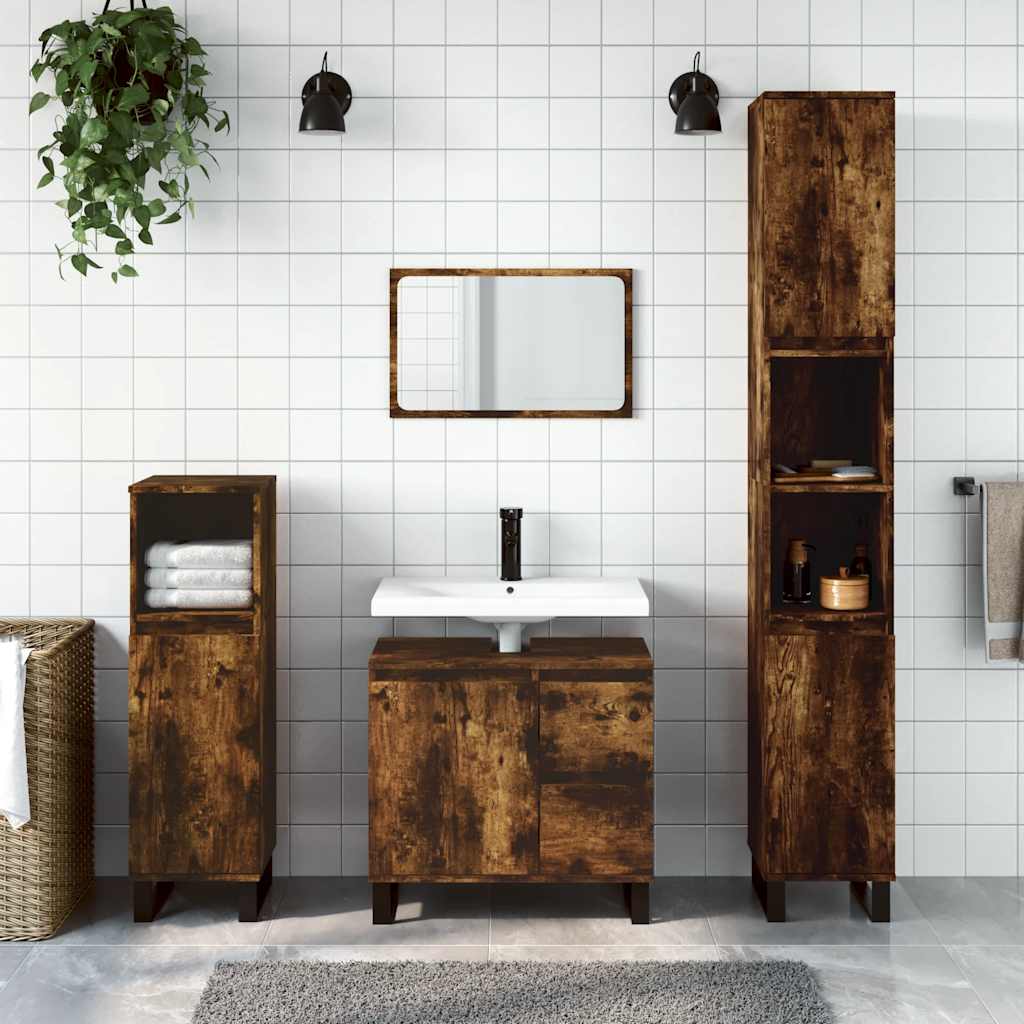 Vidaxl 3-Piece Bathroom Furniture Set, Smoked Oak