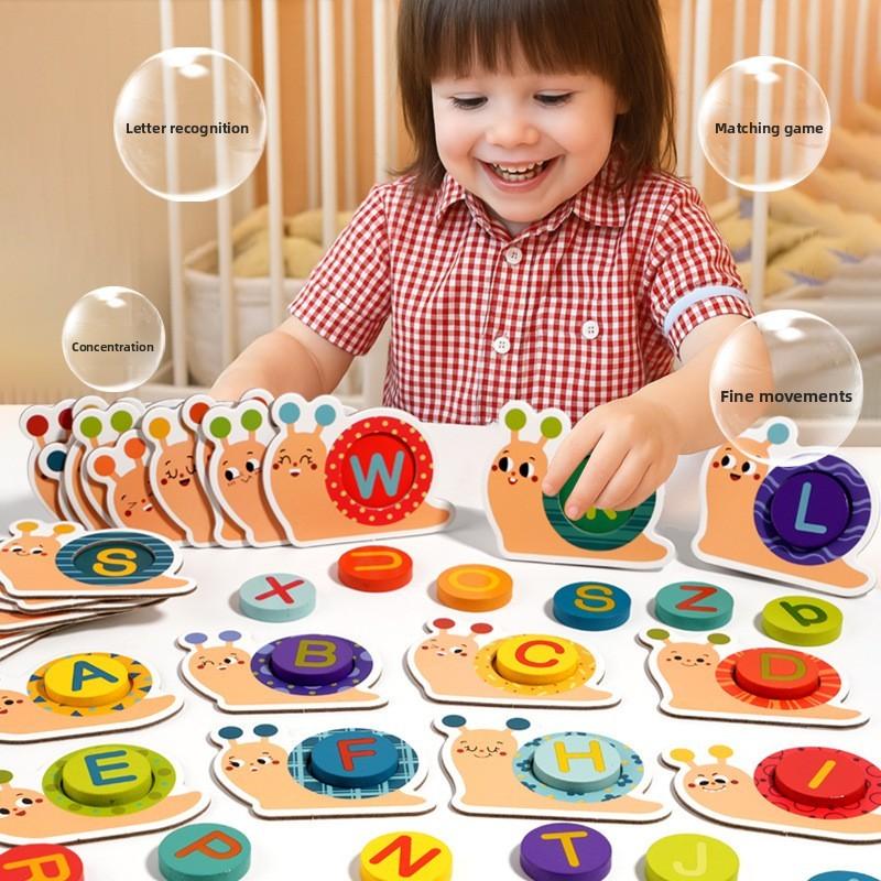 Wooden Letter Matching Puzzle With Interactive Blocks For Kids Learning Develope