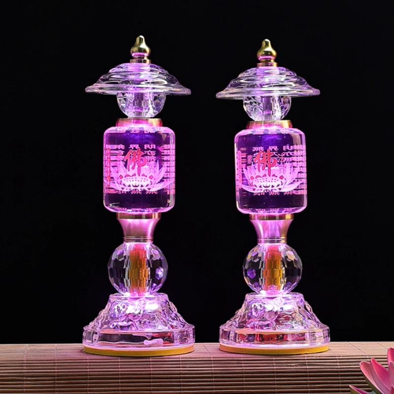 Household LED Crystal Ball Glass Lotus Lamp, Buddha Offering Lamp, Prayer, Feng Shui, Eternal Light of Buddha Hall, Buddha Tools