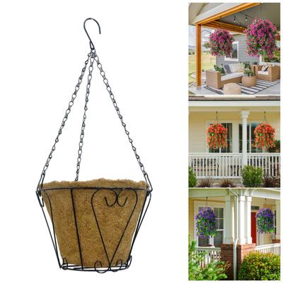 Metal Hanging Planter Basket Hanging Basket with Coconut Fiber Liner Wire Frame Flower Pot for Indoor Outdoor Plants Flowers