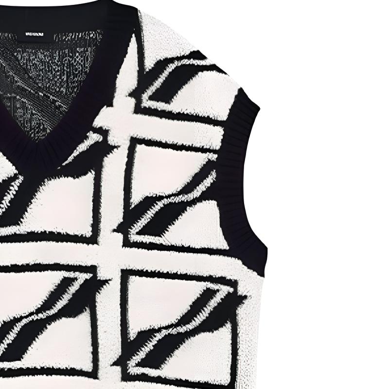 We11done Ss22 Logo Geometric Pattern Full Knit V-Neck Vest Unisex vests White WD-KV1-22-652-U-IV