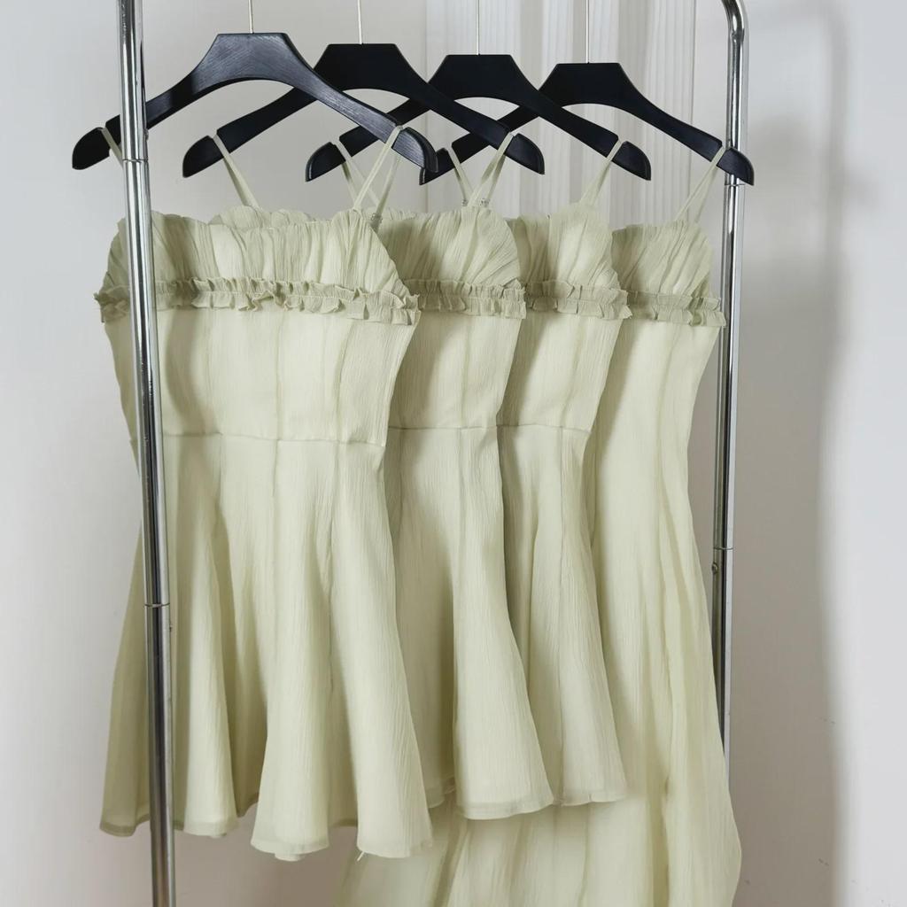 2025 Spring Slim Waist Long French Suspender Mesh Dress