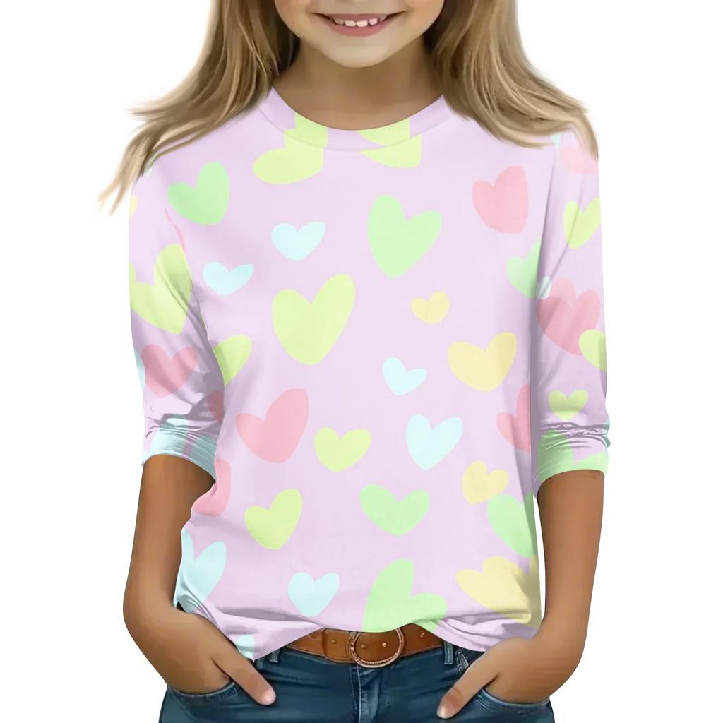Kid's Round Neck Cute Flower Day Print Lightweight Spring/Summer Top