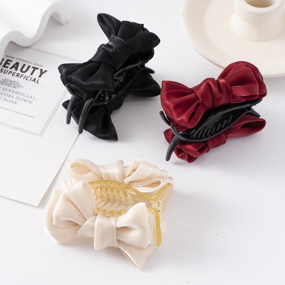 Korea Bowknot Hair Claw Satin Bow Hair Clips Barrettes Sweet Ponytail Vintage Crab Hairpins Styling Tools Women Hair Accessories