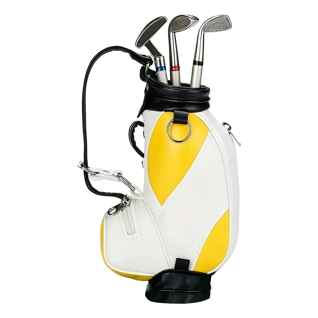 Golf Pen Holder Set with Three Golf Club-Shaped Pens Miniature Golf Bag Design Pen Stand Desk Organizer Office Accessory