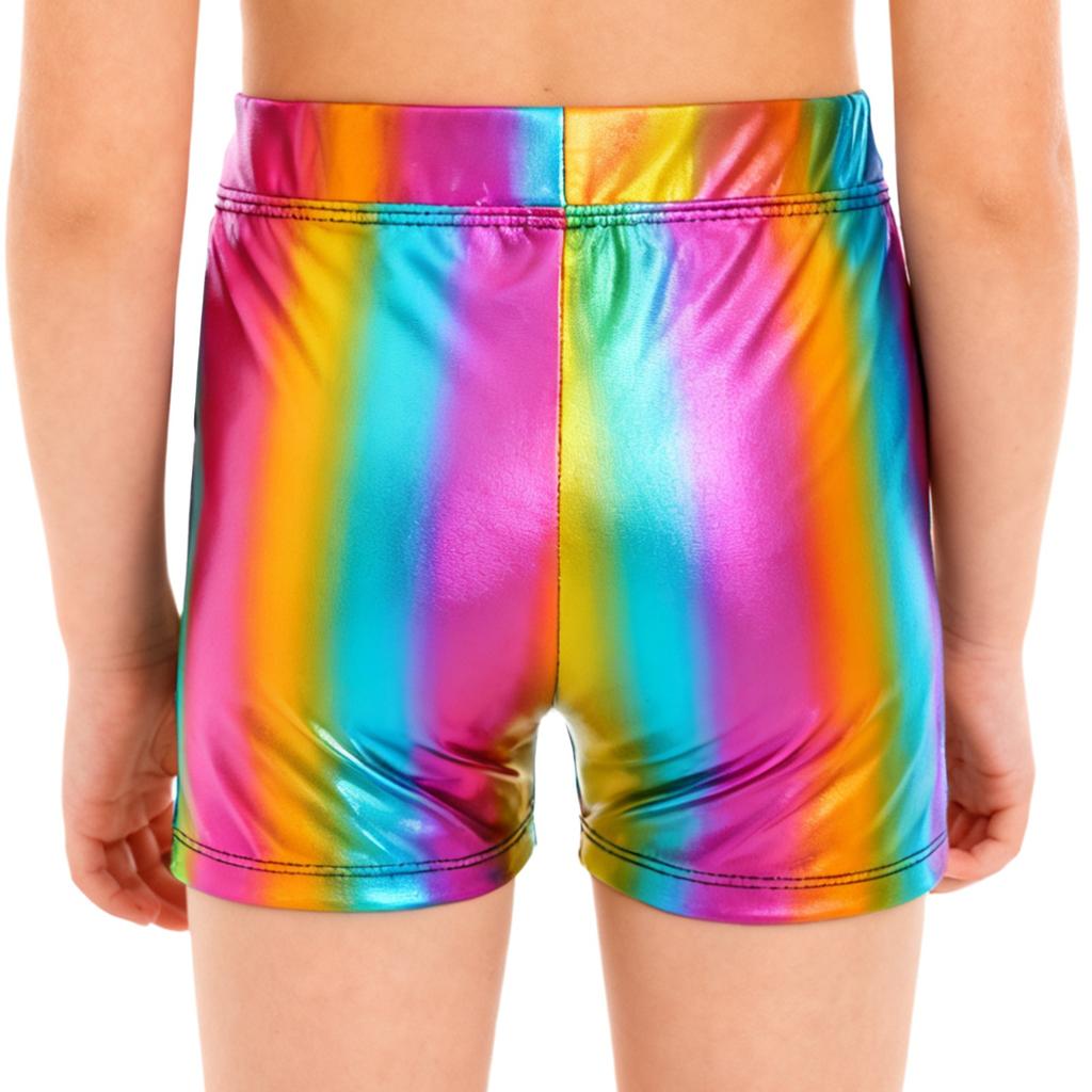 Pantaloncini Corti Metallizzati Lucidi con Elastico in Vita per Ragazze, da Palco, Competizione, Danza