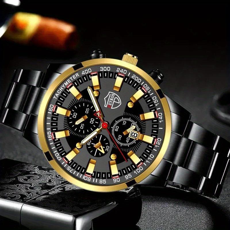 Luxury Men's Casual Fashion Business Gold Needle Digital Steel Band Quartz Watch Calendar Designed For Successful Men Classic