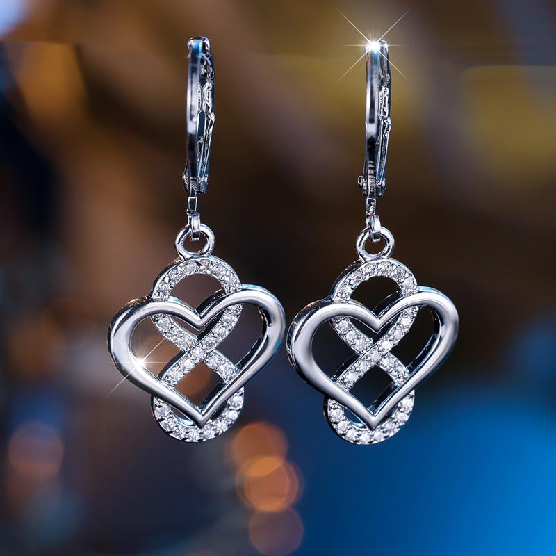 

Серьги-капли в форме бесконечного сердца из белого циркония для женщин, серебряного цвета, для свадьбы, бесконечного, вечного, ювелирного подарка серебряный