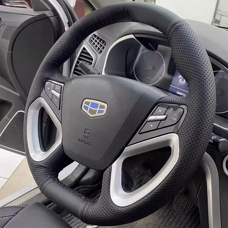 Genuine Leather Steering Wheel Cover for Geely Emgrand 14-16, New Emgrand EV Hand-Stitched Full Wrap
