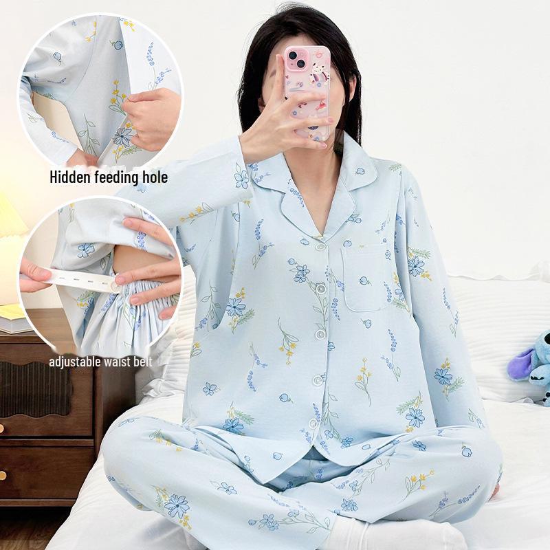 

Хлопковая пижама для кормящих матерей A-Type: Свободный комплект для послеродового периода и беременности, весна/лето. XXL (recommended 140-160 jin)