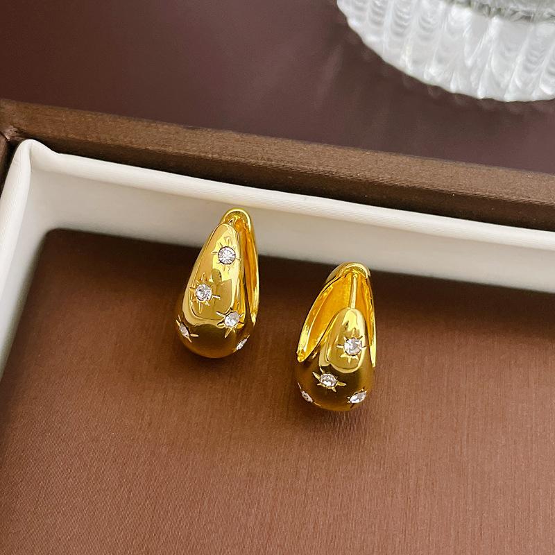 Luxury Top Quality Smooth Star Zircon Hoop Earrings for Women Girls Metal Chunky Sun Rhinestone Ear Buckle Punk Y2K Jewelry