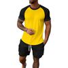 Men's Summer Solid Color Loose Plug-In Short-Sleeved Round Neck Top Workwear Shorts Suit