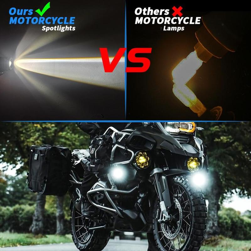 LED Motorcycle Spotlights 13W 1700LM Motorcycle Headlight Fog Light Driving Lamp High Brightness Dual Light Mode DC9-60V