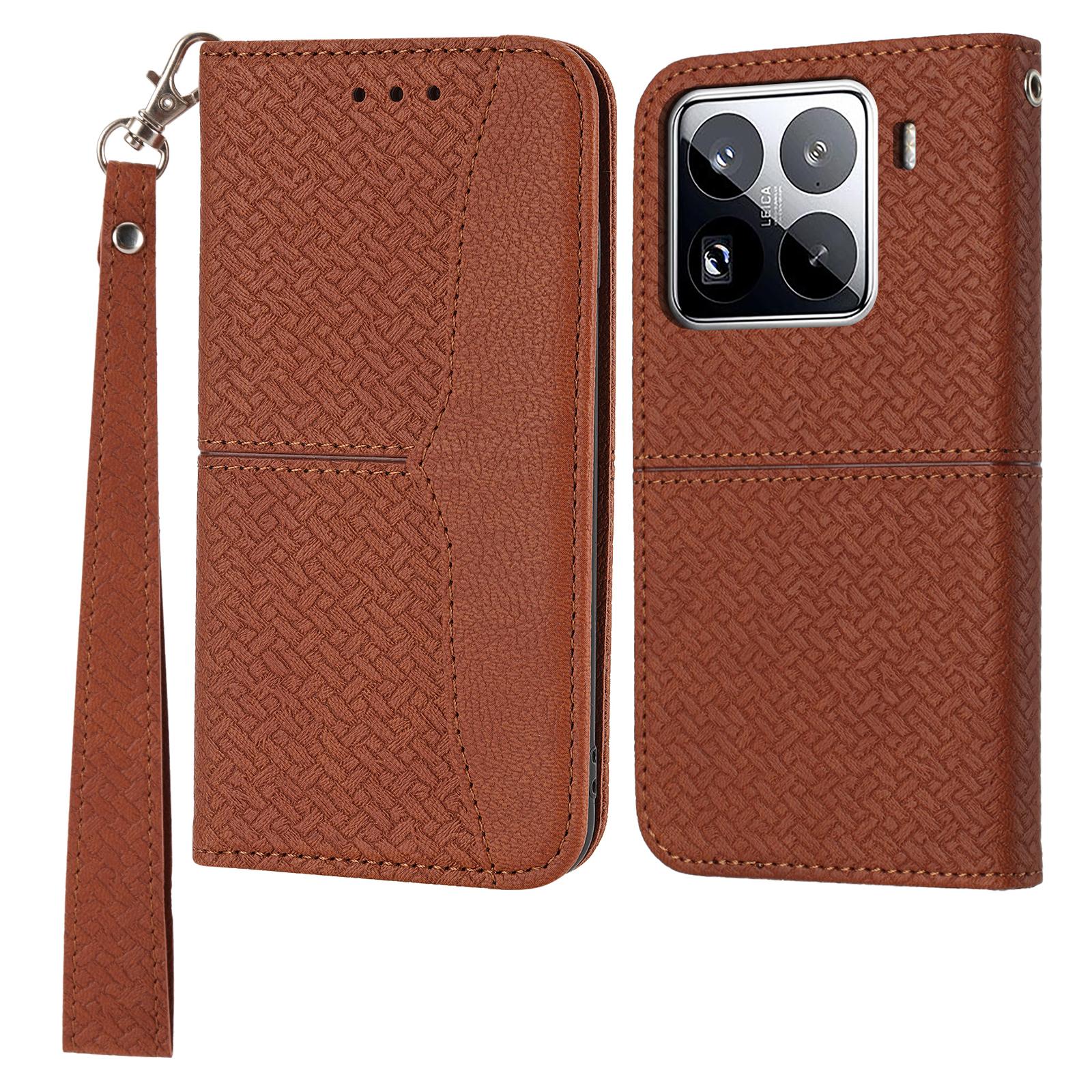 

Чохол-гаманець для Xiaomi 15 Pro із плетеною текстурою та шкірою Brown