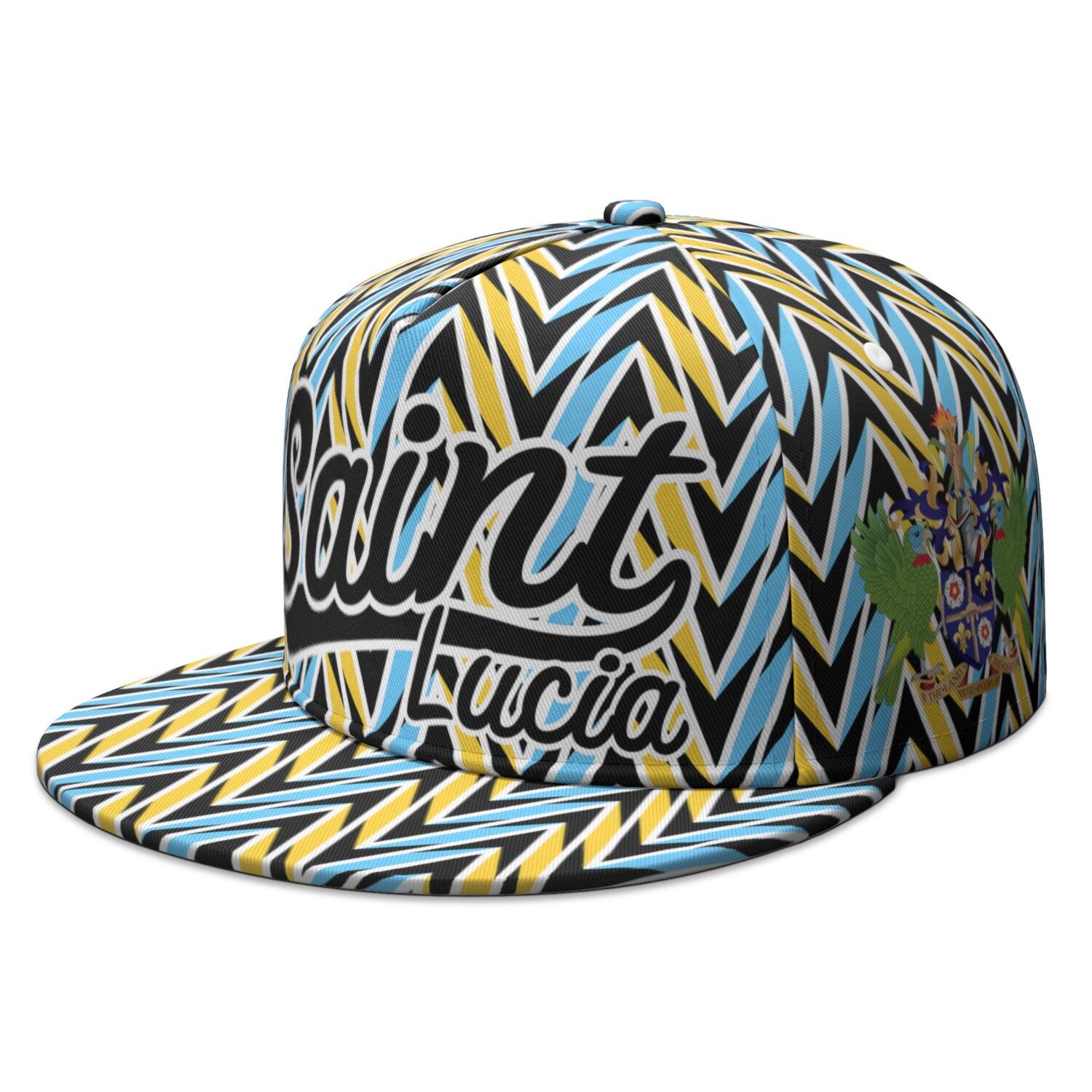 

Saint Lucia Flat Brimmed Cap Custom Made Name Number Hip-hop Hat Nation Flag Lc Country College Print Text Photo Logo Headgear Adjustable