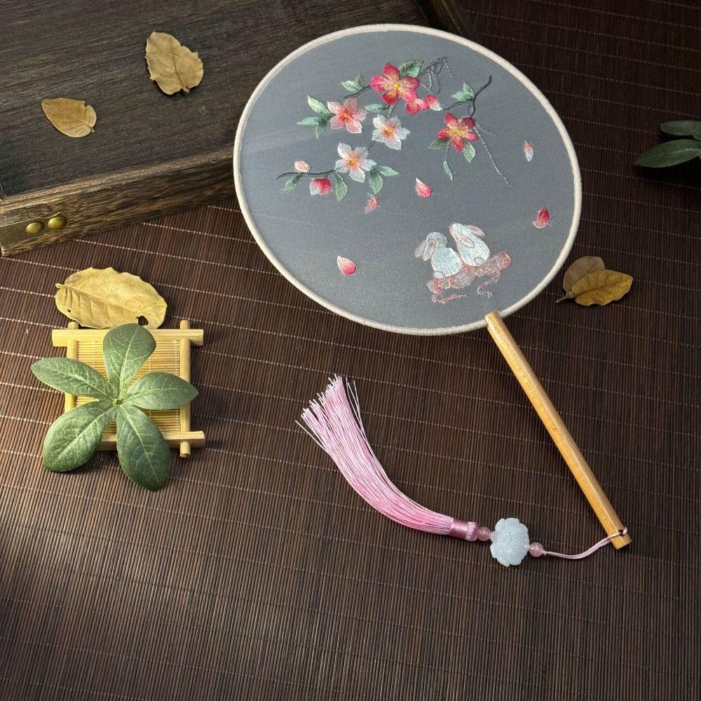 Handheld Embroidery Fan with Pendant Silk Fan Peony Chinese Style Fan Photography Prop