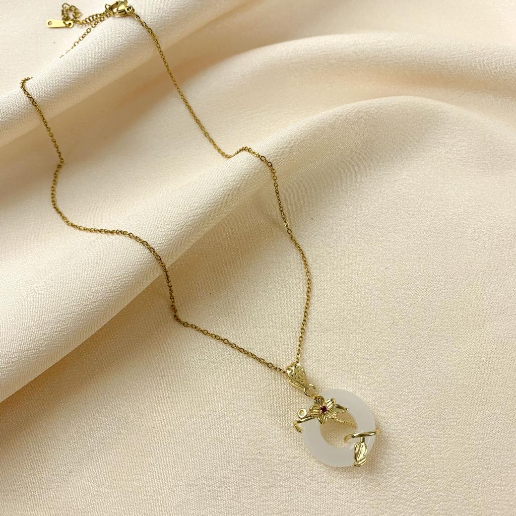 Necklace does not fade female summer trendy safety buckle ins cold wind Japanese and Korean lotus jade ring female high-end necklace
