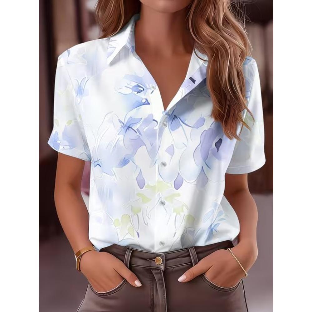 Women's Shirt Short Sleeve Shirt Button Down Blouse Floral Printed Daily Casual Collar Regular Tops Daily  Summer Spring