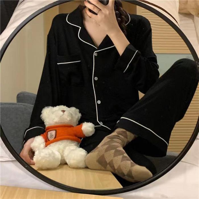 Kadın İlkbahar Sonbahar Pijama İki Parça Set Kadın Bol Moda Leopar Desenli Uzun Kollu Bayan Ev Giyimi