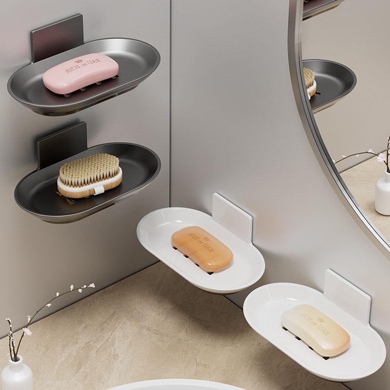 Bathroom Space Aluminum Soap Box Without Punching With Drain Tray Wall Soap Storage Box Wall Hang Soap Rack