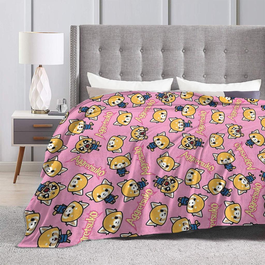 Aggretsuko Soft Warm Blanket  Girls Boys Plush Throw Blanket Print Bedroom Flannel Bedspread Sofa Bed Cover