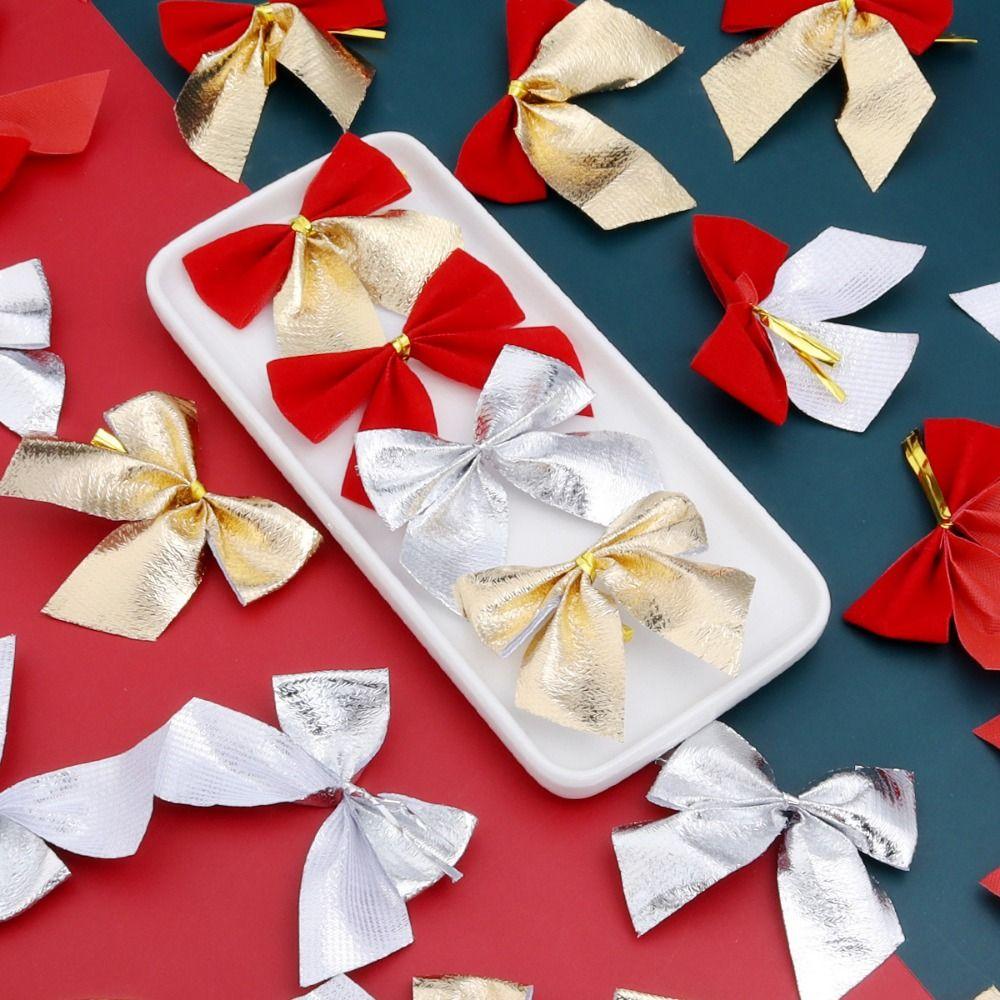 48Pcs DIY Craft Christmas Bowknot Ornaments Christmas Tree Bow Decoration  Home Christmas Decor