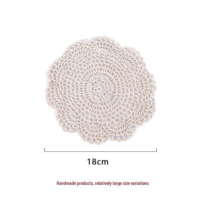 Beige Hand-Crocheted Cotton Fabric Insulation Coaster & Placemat with Large Hollow Lace Design