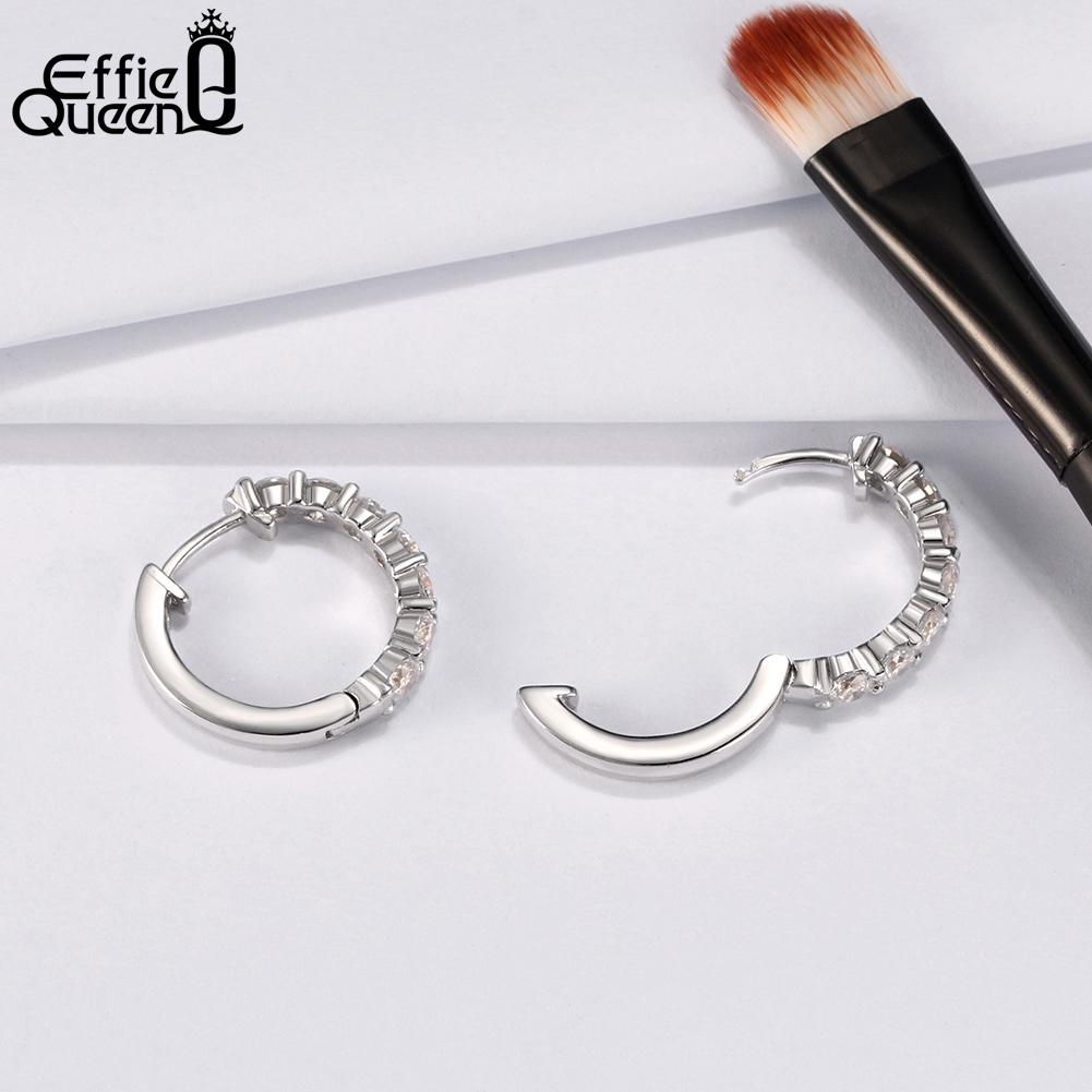 Effie Queen Funkelnde Zirkonia Creolen 925 Sterling Silber Klassisch Glänzende Runde Labor Diamant Feiner Schmuck SE82