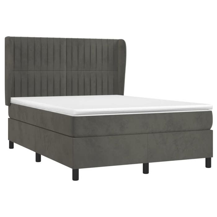 3129334 vidaXL Divan Bed and Mattress Dark Grey 140x200cm Velvet