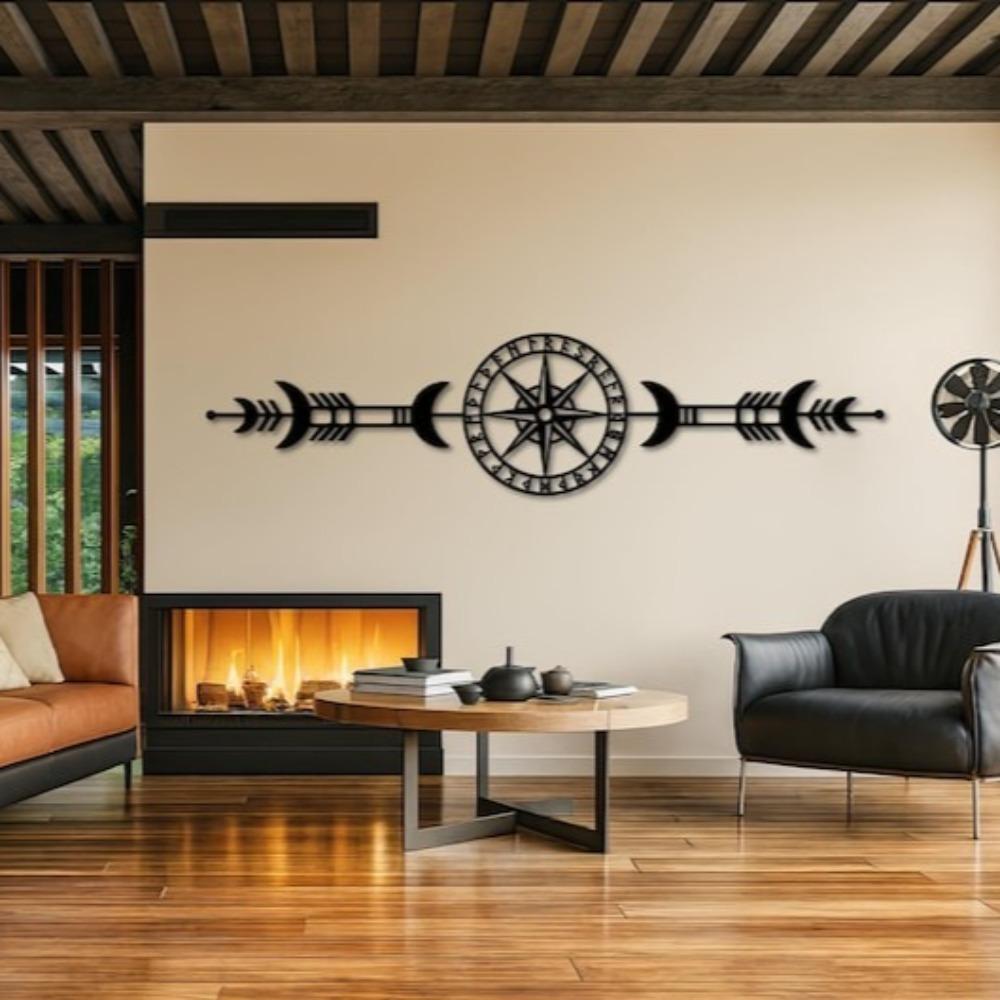 Vegvisir Compass Metal Wall Art Norse Viking Rune Decor Wayfinder Gift for Him Adventure Home Office Decoration