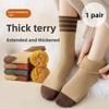Damen Fleece Verdickte Mid-Calf Gestreifte Schlaufensocken für Wärme im Herbst und Winter, Retro Frottee Postpartale Socken