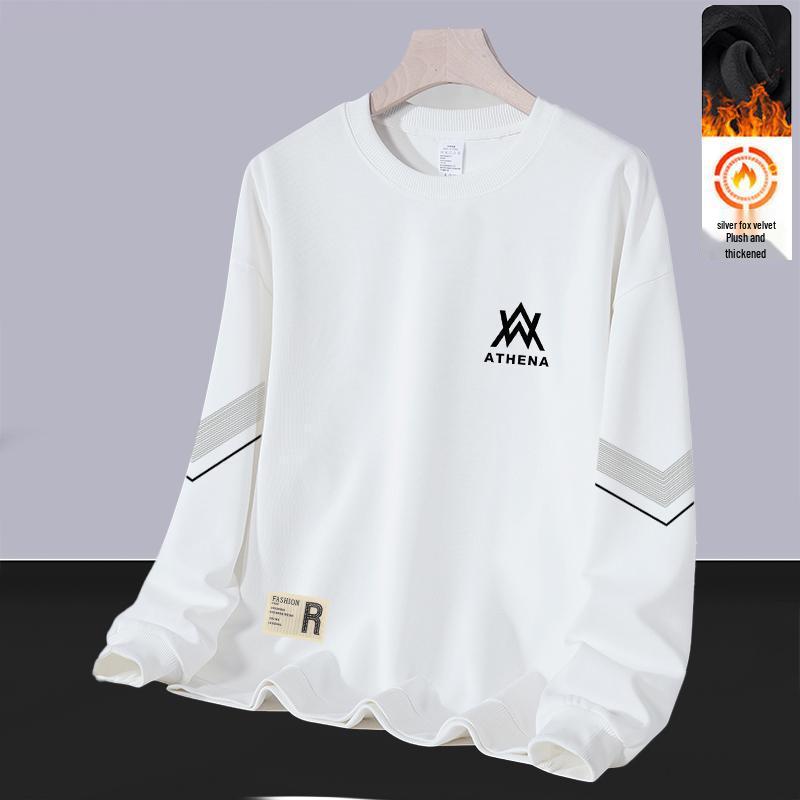 Men's Trendy Round Neck Hoodie: Autumn/Winter Loose Fit with Velvet, Long Sleeves, Versatile Casual Pullover