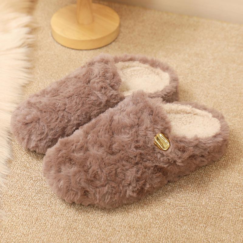 

Женские плюшевые теплые нескользящие домашние тапочки - Домашний хлопок, Комфорт осень/зима Size 38 кофейный