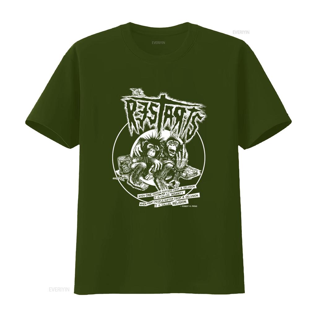 THE RESTARTS T Shirt Band Hardcore Anarcho Punk Rock Print with Monkey Design and Thought Provoking Quote Vintage Washed