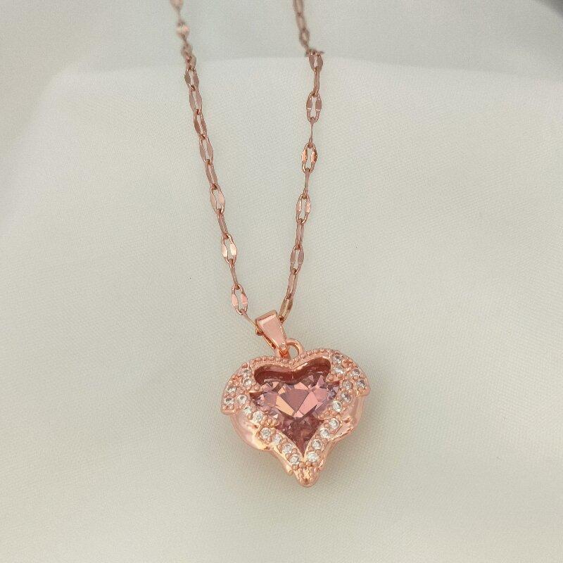 1 Pcs Fashion New Heart of the sea necklace women light luxury color crystal love pendant collarbone chain jewelry