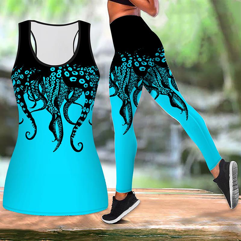 

Осьминог Граффити Принт Йога Костюм для Женщин Модные Леггинсы Для Тренировок Фитнес Спорт Повседневные Штаны Для Йоги M синий