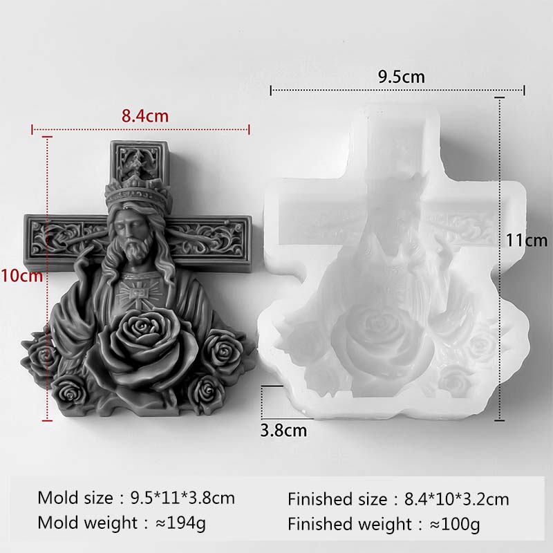 DIY Jesus Portrait Rose Cross Silicone Candle Mold Handmade Aroma Gypsum Resin Ornament Mold Candle Making Supplies