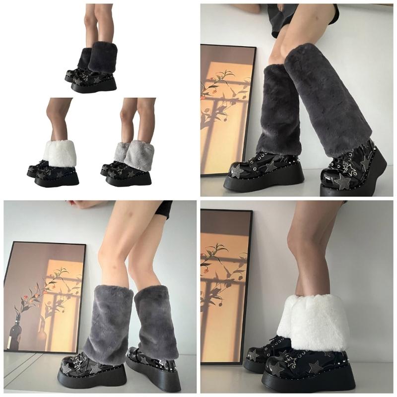 Women Furs Leg Warmer Winter Furry Long Boot Cuffs Fuzzy Shoe Cover Party Costume for Holiday Festival Performances Play