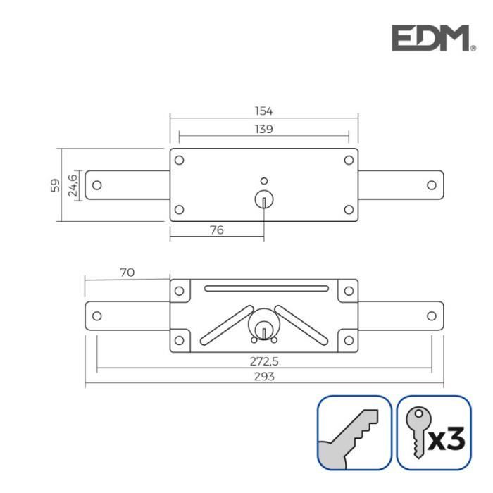 Încuietoare oblon 154mm 3 chei