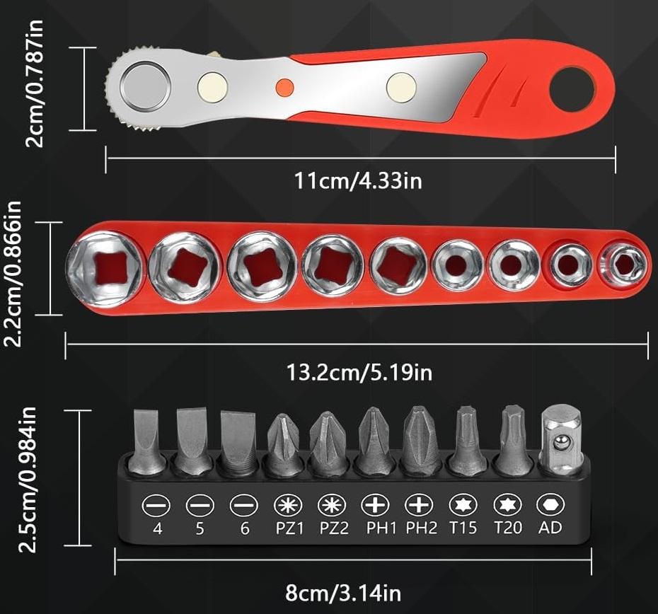 Tool set: socket wrenches 4-13mm, bits, ratchet, 20 pcs.