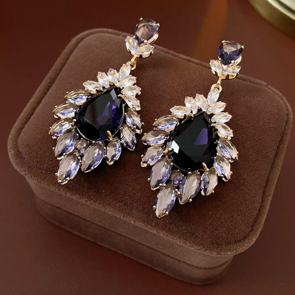 Light Luxury Vintage Crystal Earrings Exaggerated Ear Jewelry Rhinestone Drop Earrings  Party
