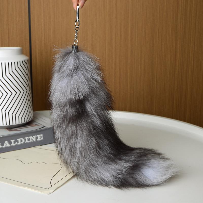 Echter Fuchsschwanz Schlüsselanhänger Wolfsschwanz Pelz Quaste Schönes Accessoire Länge 40 cm Autoschlüsselanhänger für Damen Ketten Geschenke