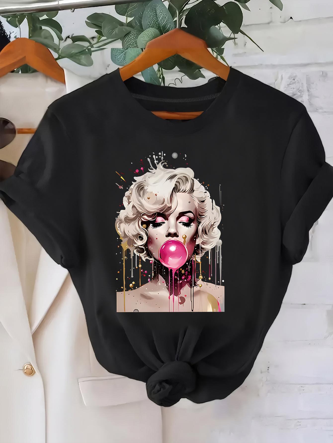 

Polyester Casual with Vibrant Hollywood Summer Outings Bubble Gum Glamour Print Women s Short-Sleeve Stylish M