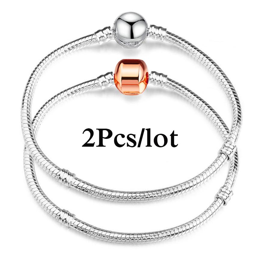 2 Stück/Los Sonderangebot 3mm Silberfarbene Schlangenkette Charm-Armband Für Damen Herren Passend für DIY-Armbänder Schmuck Geschenk