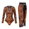 2025 Langermet Gjennomsiktig Solbeskyttelse Ett-delt Sett Badedrakt Kvinner Sexy Rash Guard Badeklær Body Strandklær Med Coverup