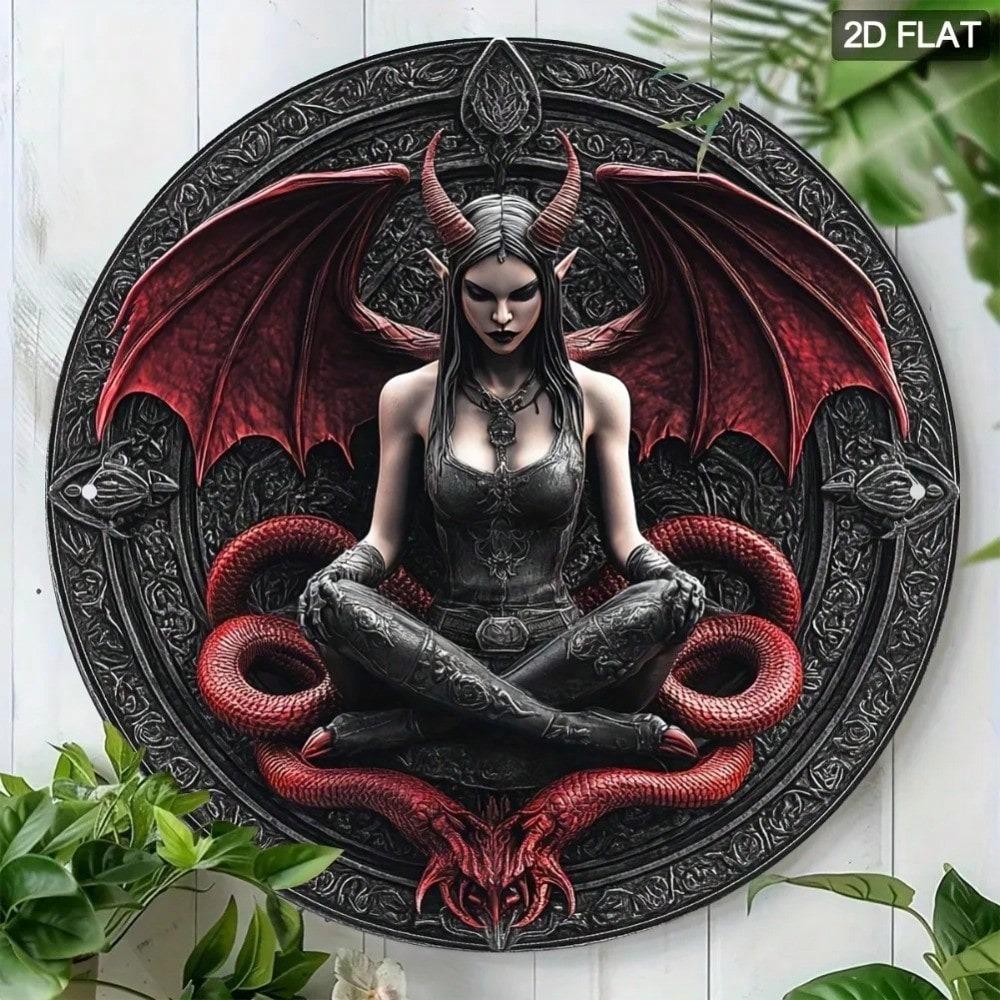 Lilith Démon Kovové Nástěnné Umění Kulatý Hliníkový Značka Halloween Domácí Dekorace