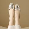 Fashion Silver/Gold Bowtie Ballet Shoes Woman 2025 Spring Flats Ladies Shallow Slip On Loafers Office Dress Moccasins Pig Toe Ballerinas