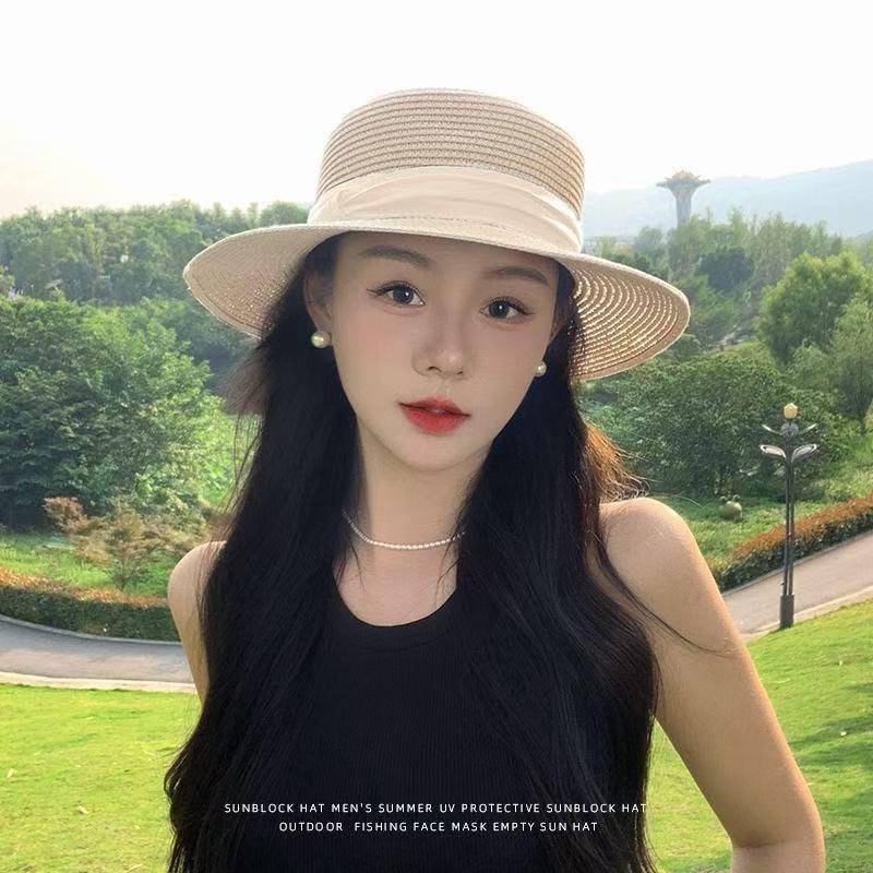 Produced straw hat women's flat top seaside beach top hat sunscreen hat travel photo women's summer sun hat